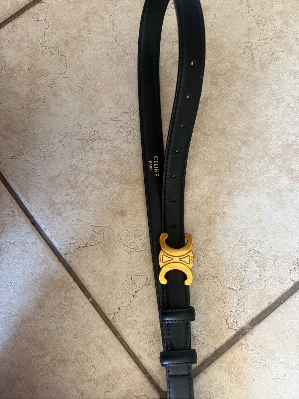 Celine Inspired Black Leather Belt Gold Buckle XS/S